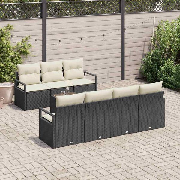 vidaXL Tuin Sofa Set 8 pcs Zwart en Crème Poly rattan, staal en glas