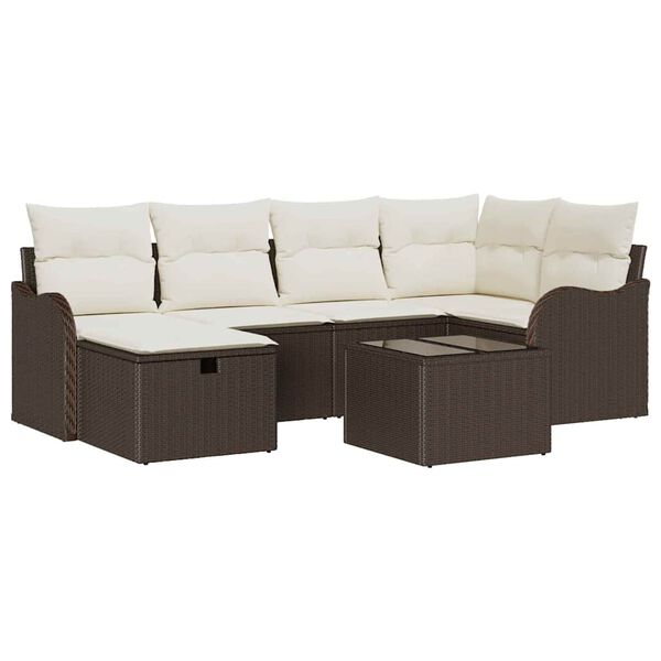 vidaXL Tuin Sofa Set met kussen met opslag 7 pcs Bruin Poly riet