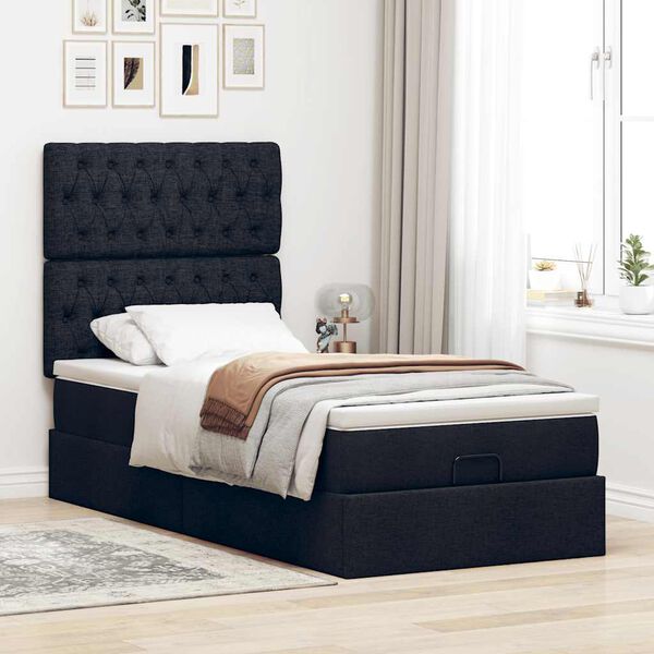 vidaXL Ottoman bed met matras en LED's 90x200cm stof zwart