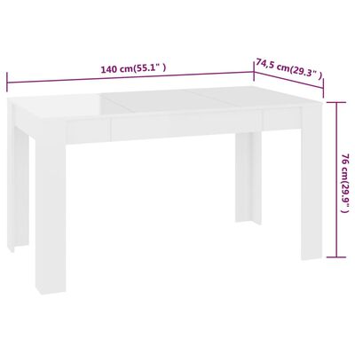 Eettafel 140x74,5x76 cm spaanplaat hoogglans wit online |