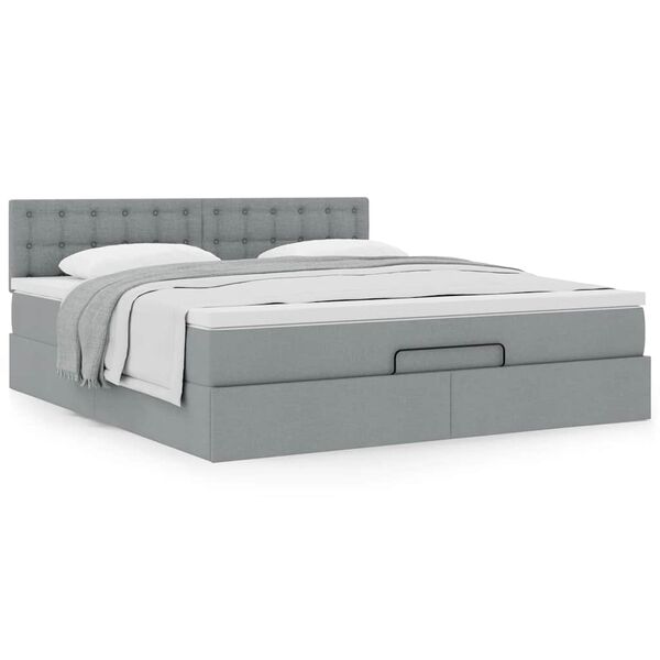 vidaXL Ottoman bed met matras 180x200cm stof lichtgrijs