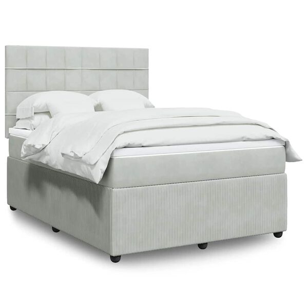 vidaXL Boxspring met matras fluweel lichtgrijs 140x190 cm