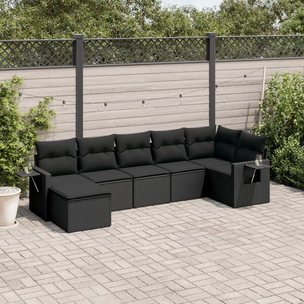 vidaXL 7-delige Loungeset met kussens poly rattan zwart