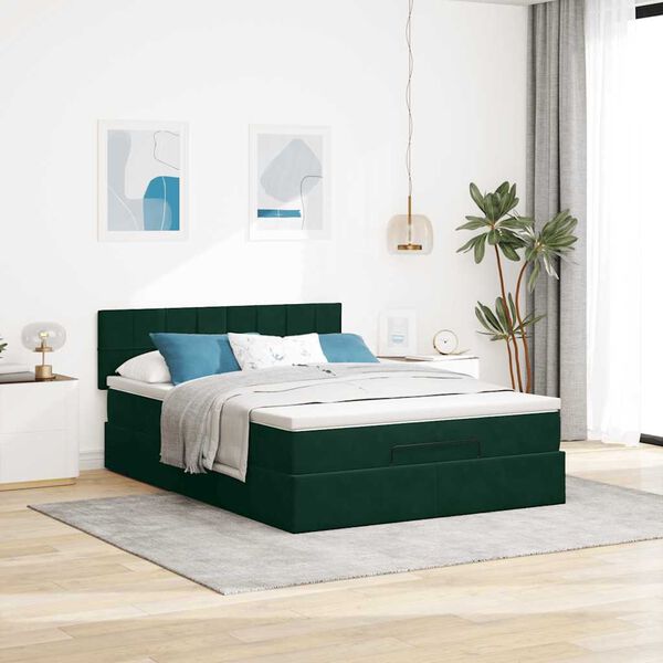 vidaXL Ottoman bed met matras 140x190cm fluweel donkergroen