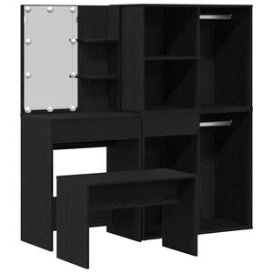 vidaXL Make-up tafel set met LED 4 pcs Zwart Eiken Bewerkt hout