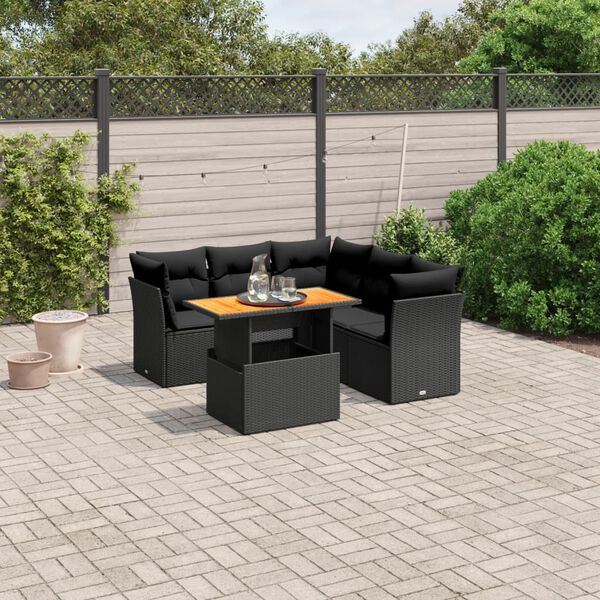 vidaXL 5-delige Loungeset met kussens poly rattan zwart