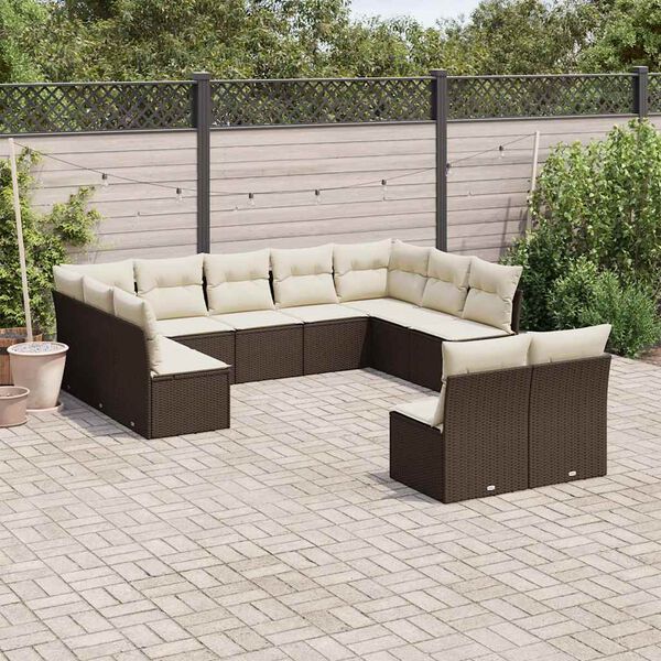 vidaXL 11-delige Loungeset met kussens poly rattan bruin