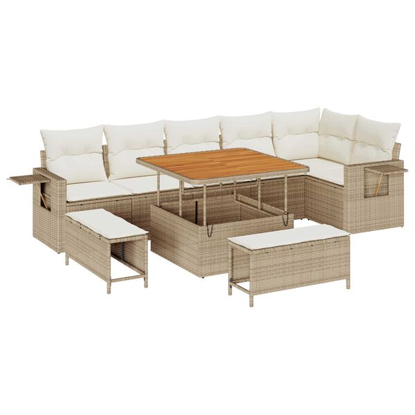 vidaXL Tuin Sofa Set 9 pcs Beige poly rattan