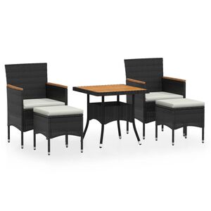 vidaXL 5-delige Tuinset poly rattan en massief acaciahout zwart