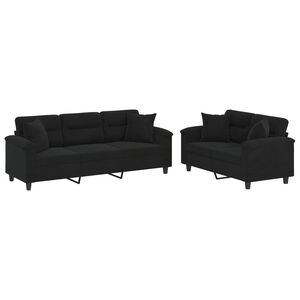 vidaXL 2-delige Loungeset met kussens microvezelstof zwart