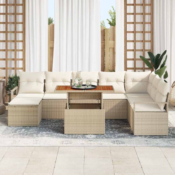vidaXL Tuin Sofa Set met kussen 9 pcs Beige en Cr&egrave;me