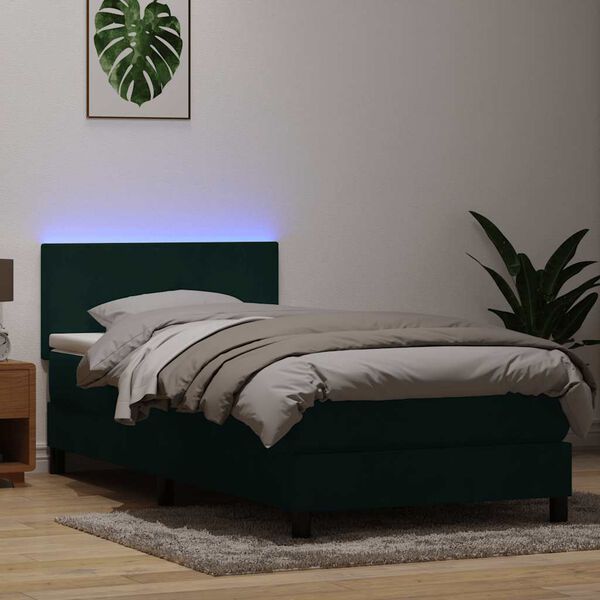 vidaXL Boxspring met matras en LED fluweel donkergroen 80x210 cm