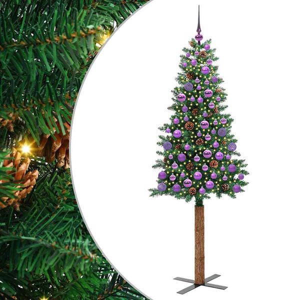 vidaXL Slanke Kerstboom Groen 180 cm PVC en massief dennenhout