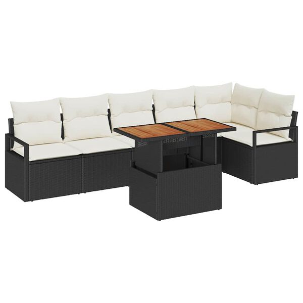 vidaXL Tuin Sofa Set met opslag 7 pcs Zwart Poly riet