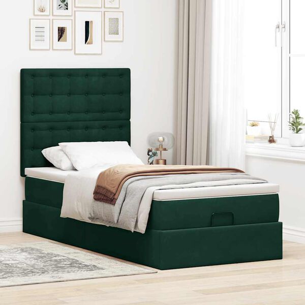 vidaXL Ottoman bed met matrassen en LED's 90x200cm fluweel donkergroen