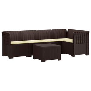 vidaXL 5-Zits Tuin Sofa met Kussens Rattan Look PP Bruin