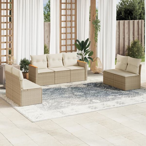 vidaXL 7-delige Loungeset met kussens poly rattan beige