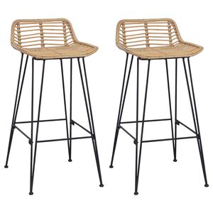 vidaXL Barkruk 2 st Naturel 44 x 45 x 76 cm Rattan en staal