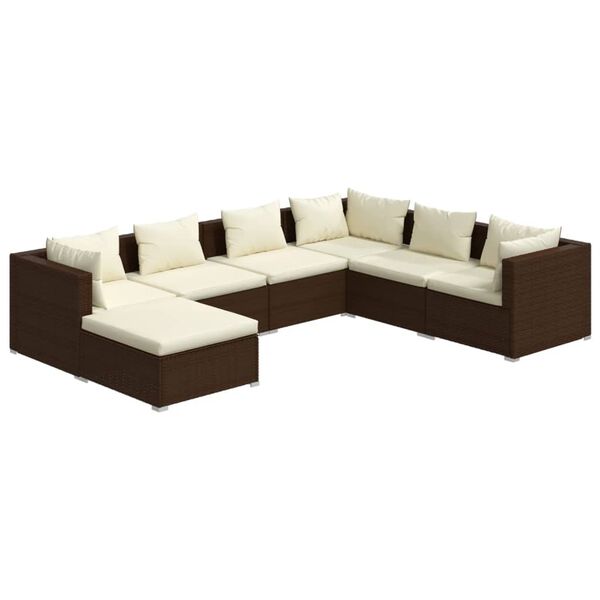 vidaXL 7-delige Loungeset met kussens poly rattan bruin