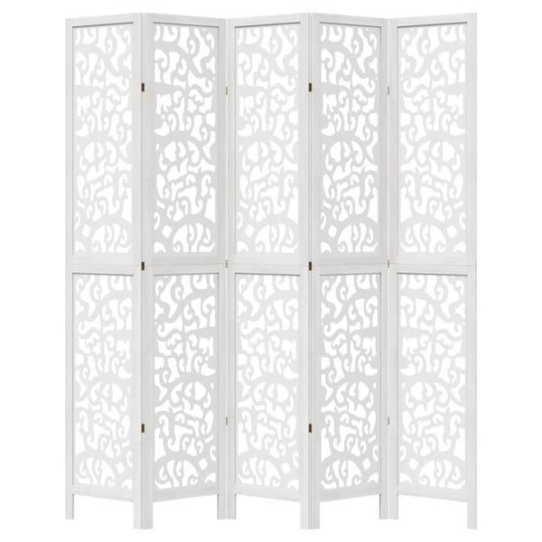 vidaXL Kamerscherm met 5 panelen massief paulowniahout wit