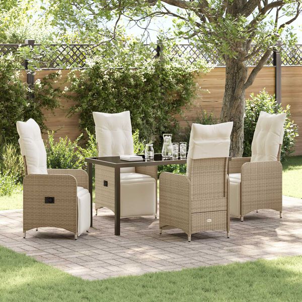 vidaXL Tuin Eetset met kussen 5 pcs Beige Poly riet
