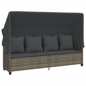 vidaXL Ligbed met luifel en kussens poly rattan&nbsp;grijs