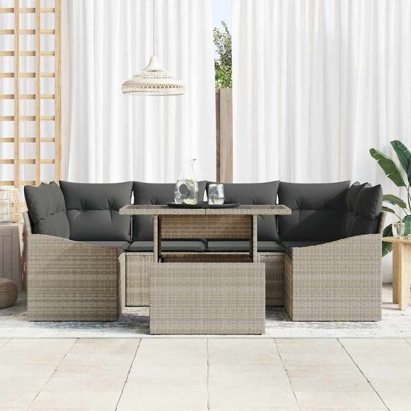 vidaXL Tuin Sofa Set met opslag 7 pcs Lichtgrijs poly rattan