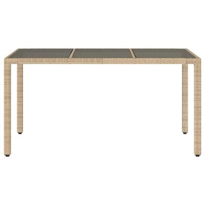 vidaXL Tuintafel met glazen blad 150x90x75 cm poly rattan beige