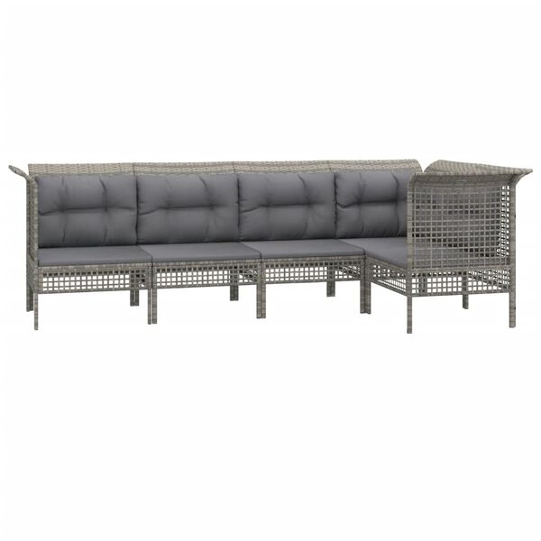 vidaXL 5-delige Loungeset met kussens poly rattan grijs