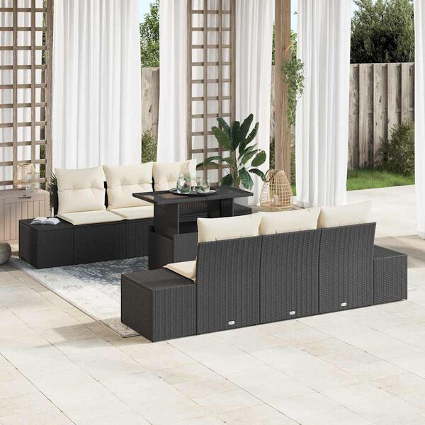 vidaXL Tuin Sofa Set met kussen 7 pcs Zwart en Cr&egrave;me