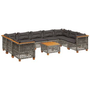 vidaXL 10-delige Loungeset met kussens poly rattan grijs