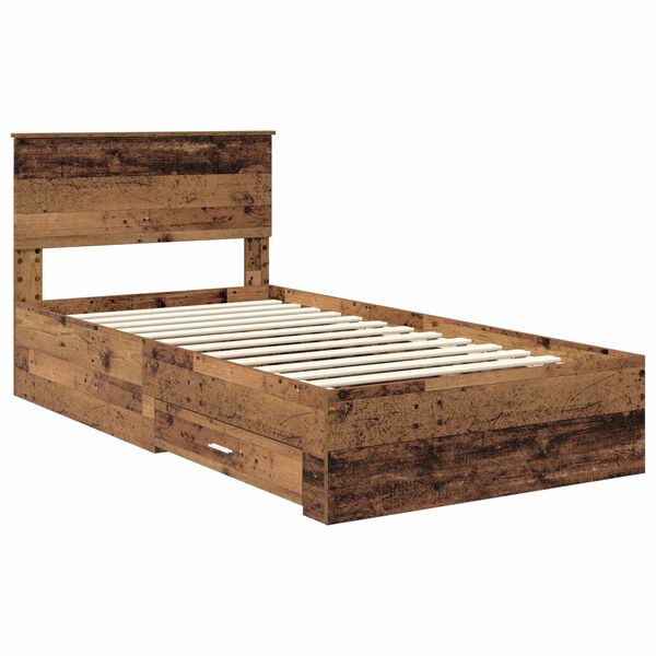 vidaXL Bedframe met hoofdeinde Oudhout 100 x 200 cm Bewerkt hout