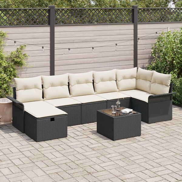 vidaXL Tuin Sofa Set met kussen 8 pcs Zwart en Cr&egrave;me poly rattan