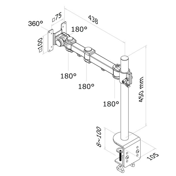 NewStar Bureausteun voor 10"-30" monitor verstelbaar 10-43 cm zwart