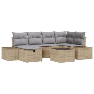 vidaXL Tuin Sofa Set met kussen 7 pcs Beige poly rattan