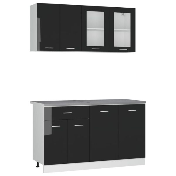 vidaXL 4-delige Keukenkastenset met aanrecht hoogglans zwart