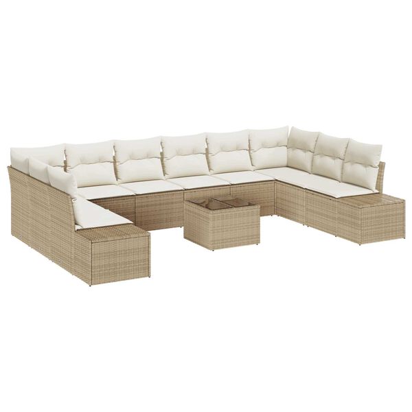 vidaXL Tuin Sofa Set met kussen 11 pcs Beige en Cr&egrave;me Poly Rattan