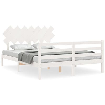 vidaXL Bedframe met hoofdbord massief hout wit 140x200 cm