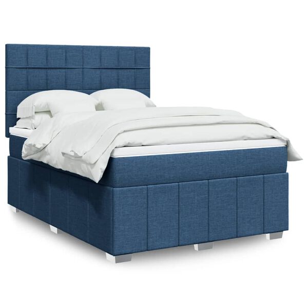 vidaXL Boxspring met matras stof blauw 160x200 cm