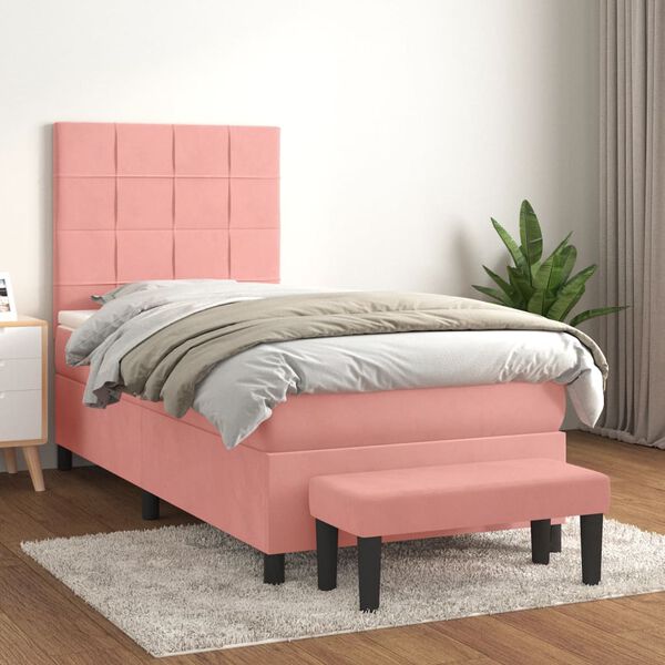 vidaXL Boxspring met matras fluweel roze 90x200 cm