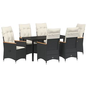 vidaXL Tuin eettafelset met kussen 7 pcs Zwart poly rattan