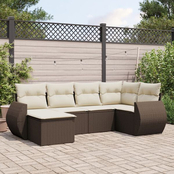vidaXL 6-delige Loungeset met kussens poly rattan bruin