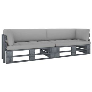 vidaXL Tweezitsbank pallet met kussens grijs ge&iuml;mpregneerd grenenhout