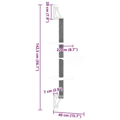 vidaXL Kattenmeubel wandgemonteerd met krabpaal 142,5 cm lichtgrijs