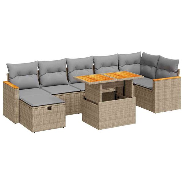 vidaXL 5-delige Loungeset met kussens poly rattan beige