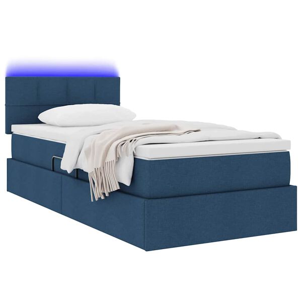 vidaXL Opbergbed met LED met matras met LED Blauw 90 x 200 cm Stof