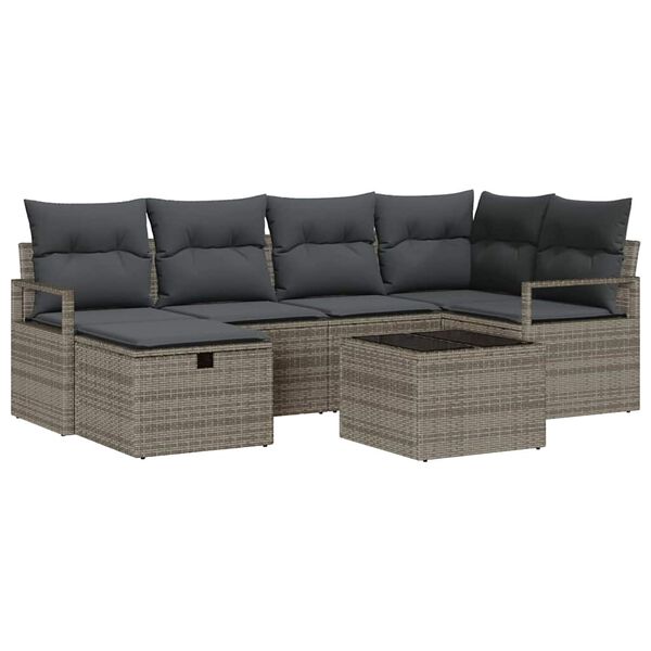 vidaXL Tuin Sofa Set met kussen met opslag 7 pcs Grijs Poly riet