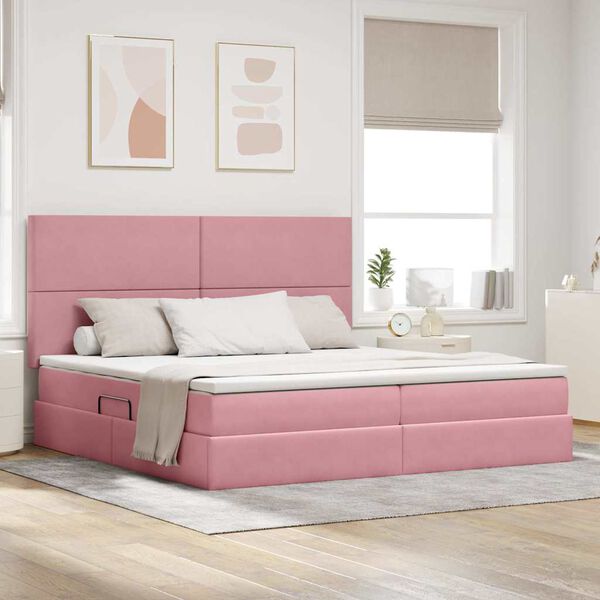 vidaXL Opslag bed met matras met matras Roze 200 x 200 cm Fluweel