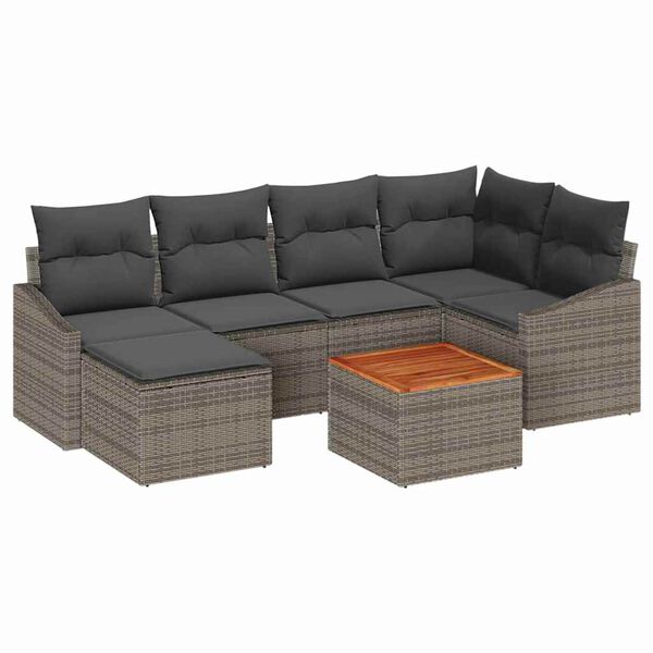 vidaXL Tuinbankenset met kussen 7 pcs Grijs poly rattan