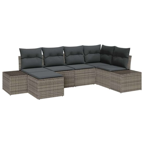 vidaXL Tuin Sofa Set met kussen met opslag 6 pcs Grijs poly rattan